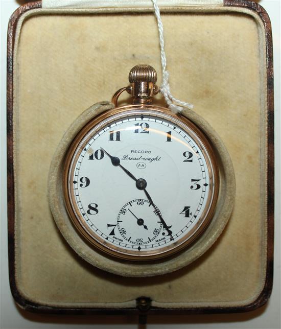 A George V 9ct gold Record Dreadnought keyless pocket watch,